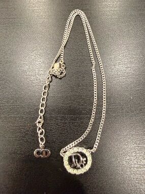 Dior Silver Crystal CD Pendant Necklace